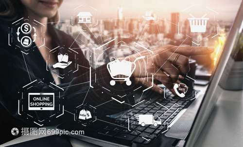 現(xiàn)代圖形界面顯示電子商務(wù)零售店供客戶(hù)在網(wǎng)上購(gòu)買(mǎi)產(chǎn)品和通過(guò)網(wǎng)上轉(zhuǎn)賬付費(fèi)