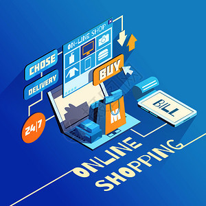電子商務移動購物搜索線安全支付客戶支持送貨服務輝光等距流程圖矢量插圖