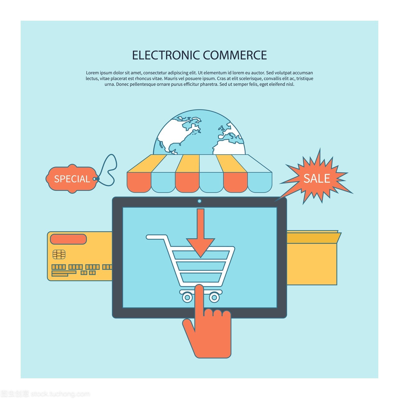 網(wǎng)上購物電子商務(wù)概念平板電腦的天篷通過在線商店購買產(chǎn)品商店出售電子商務(wù)電子商務(wù)創(chuàng)意符號(hào)元素在時(shí)尚的背景